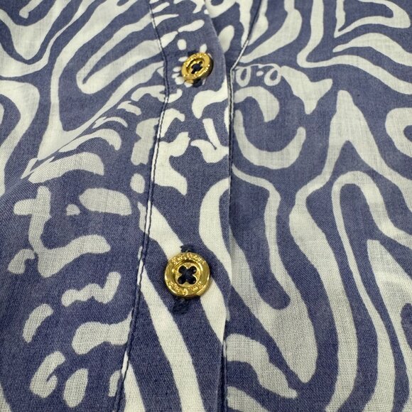 Blue & White Wave-Print Summer Shirt Dress / Cover-Up - Picture 3 of 9